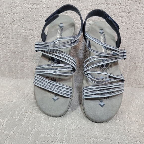 Skechers Women's Size 9 Raggae Slim Navy Blue Silver Memory Foam Slip On Sandals - Picture 10 of 12